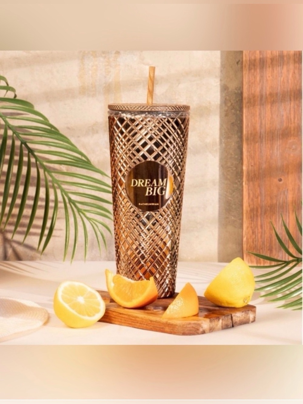 Rachel Miriam "Dream Big" textured gold tumbler, 24 oz.